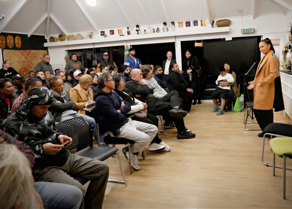 Hinemoa Brown, Adviser Cultural Capability Northern, speaking to a full house about her role and the importance of cultural capability in Ara Poutama Aotearoa.